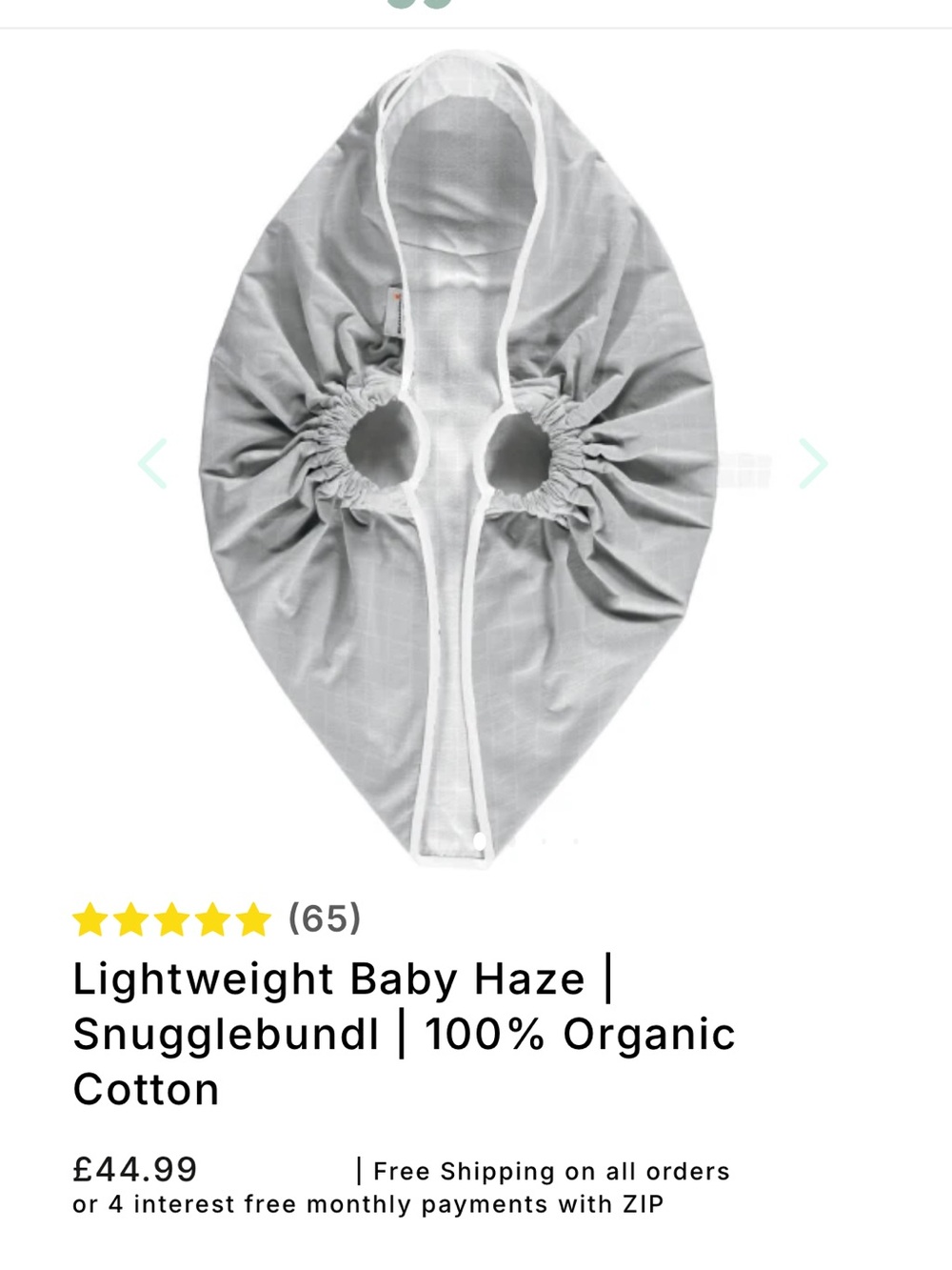 NIB Snugglebundl transfer blanket in organic cotton, light gray
